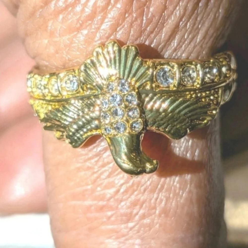 1ct Round Simulated Diamond Mens Flying Eagle Ring 14k Yellow Gold Plated 10